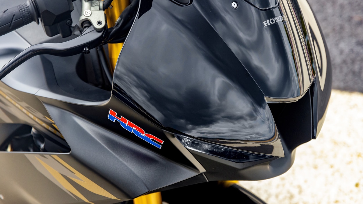 An up close view of the windscreen of a parked CBR1000RR-R
