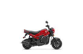 vue latérale d'une moto Honda Navi rouge
