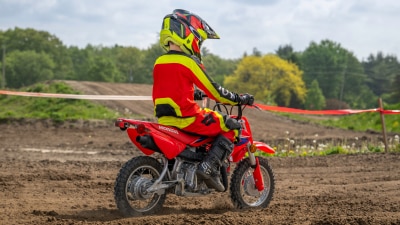 Vue arrière de votre pilote sur un chemin de terre.