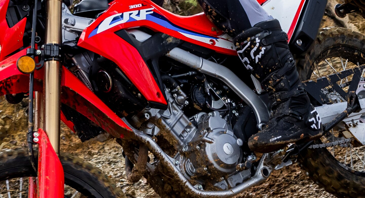 An engine close-up of the Honda CRF300L