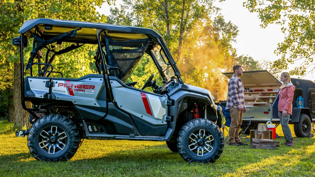 Pionnier sur gazon. Personnes en arrière-plan avec barbecue.